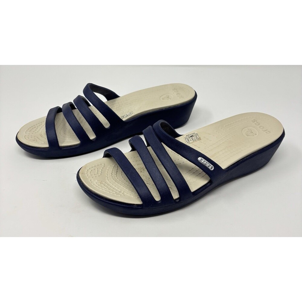 Crocs Rhonda Navy Blue Wedge Slip on Sandals Women's size 10